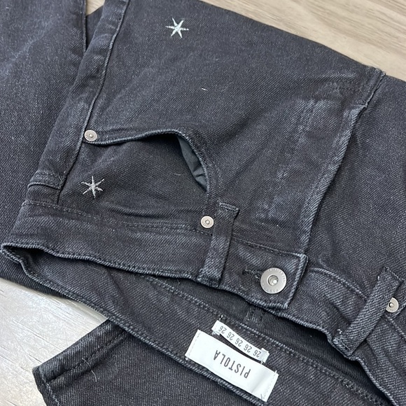 PISTOLA HIGH RISE BUTTON FLY BLACK JEANS WITH EMBROIDERED STARS 26 - Picture 13 of 16